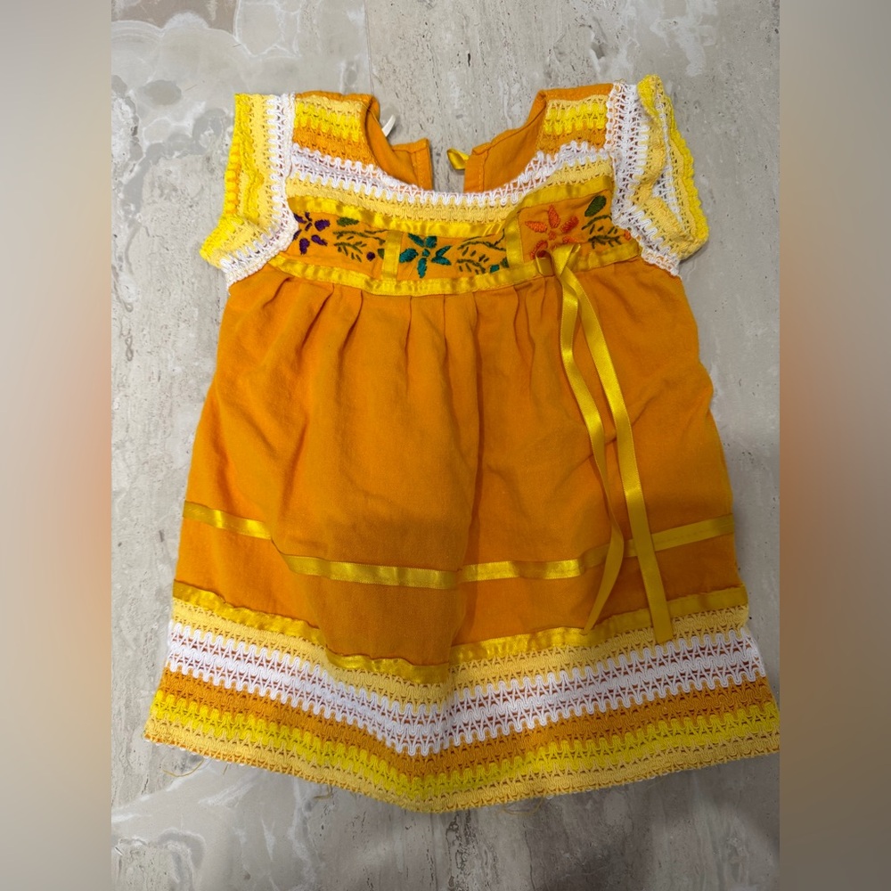 Yellow and White Embroidered Dress